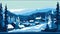 A picture of a snowy village in the mountains. AI generative image. Norway winterscape