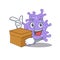 An picture of staphylococcus aureus cartoon design concept holding a box