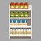 Picture of a supermarket shelf. Vector illustration