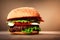 Picture of tasty hamburger with greens, classic fast food item