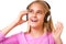 Picture of teenage lovely girl with headphones listening music