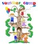 Picture on the theme of summer holidays and summer camps for children for various things around the tree on a white background