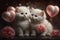 a picture of two white kittens with balloons and flower