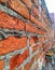 This a picture of wall. Made with mud bricks.