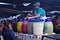 Picture of a woman serving Aguas frescas in a Honduras Market Tegucigalpa