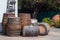 PIcture of wooden winery barrels in Crete