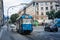 Picture of a Zagreb tram, Tatra T4 tram, passing by the city center of Zagreb on line 4.
