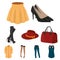 Pictures about types of women`s clothing. Outerwear and underwear for women and girls. Woman clothes icon in set