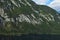 Picturesque aerial landscape view of Bohinj Lake near mountain range in Triglav National Park, Slovenia