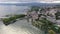 Picturesque aerial view from lake Geneva of Swiss town of Lausanne