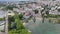 Picturesque aerial view from lake Geneva of Swiss town of Lausanne