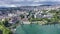 Picturesque aerial view from lake Geneva of Swiss town of Lausanne