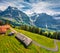 Picturesque afternoon view of Grindelwald village from cableway.