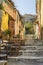 Picturesque alley at plaka leads to acropolis.