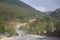 Picturesque asphalt road in the mountains of Turkey. Tourist transport and directions.