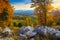 Picturesque autumn scenery with colorful deciduous forest, Transylvania, Romania