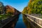 Picturesque autumn views of the Kronstadt bypass canal.