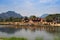 The picturesque banks of the Mekong River in the village of Vang Vieng