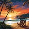 Picturesque beach scene with golden sands, sparkling ocean waves, and a breathtaking sunset