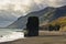 Picturesque black sand volcanic beach at summer, south Iceland