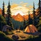 Picturesque Camping Setup in the Embrace of Towering Mountains