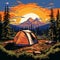Picturesque Camping Setup in the Embrace of Towering Mountains