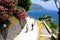 The picturesque city Herceg Novi, Montenegro, in mountains, shore of Kotor. Scenic summer resort landscape in Herceg Novi. People