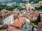 Picturesque cityscape of medieval town Fribourg with its gothic cathedral, old town and ancient fortification, Switzerland, Europe