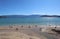 Picturesque coast of the Adriatic Sea, seagulls on a pebble beach on a sunny autumn day, Krk island, Baska, Croatia