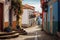 Picturesque Cobblestone Street in Charming Small Town, Quaint houses and narrow streets of a Portuguese village, AI Generated