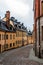 Picturesque cobblestoned street with colorful houses in Sodermalm in Stockholm