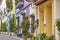 Picturesque colored facades in Calpe old town. Mediterranean coast. Alicante