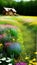 Picturesque Cottage in a Flower-Filled Meadow illustration Artificial Intelligence artwork generated