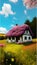 Picturesque Cottage in a Flower-Filled Meadow illustration Artificial Intelligence artwork generated
