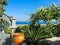 Picturesque courtyard in the monastery of Saint Savvas on the Greek island of Kalymnos