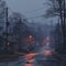 Picturesque depiction of quiet neighborhood street at dawn