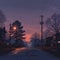 Picturesque depiction of quiet neighborhood street at dawn