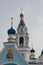 Picturesque domes of the Church of the Icon of the Most Holy Theotokos in the city of Ivanovo, Russia