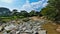 A picturesque dry bed of an African river in the dry season.