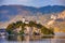 Picturesque evening view of Traunkirchen on rocky hill over Traunsee Lake, Salzkammergut, Upper Austria, Austria