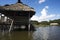 Picturesque and exotic lagoon with clean waters El Milagro, loggon miracles with wooden house Amazon jungle Tingo Maria Peru