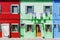 Picturesque facades of houses in the island of Burano, Venice