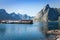 Picturesque fishing town of Reine by the fjord on Lofoten island