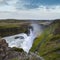 Picturesque full of water big waterfall Gullfoss autumn view, southwest Iceland