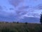 Picturesque grassy field. Gloomy cloudy sky at sunset. The moment before the storm. Nizhny Novgorod region, Russia.