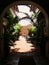 Picturesque hallway leading to an atrium in Puerto Rico San Juan