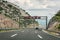Picturesque highway in Croatia autocesta A, the main automobile way with pointers and road signs. Scenic daytime landscape with