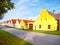 Picturesque houses of Holasovice, small rural village with rustic baroque architecture. Southern Bohemia, Czech Republic