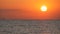 Picturesque huge round red sunset or dawn at sea sun over water surface. Reflected in sea sun ray and sunrise over the