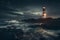 Picturesque Illuminated lighthouse. Generate Ai